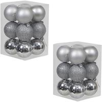 Bellatio 36x Zilveren kunststof kerstballen 6 cm glans/mat/glitter -