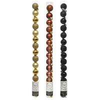 Bellatio 42x Stuks kunststof kerstballen mix zwart/terra bruin/goud 3 cm -