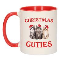 Bellatio Christmas cuties kerstcadeau kerstmok rood met kittens 300 ml -