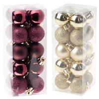 Cosy & Trendy Kleine kunststof kerstversiering 40x stuks set en 3 cm kerstballen in het goud en aubergine -