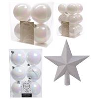 Decoris Kerstversiering kunststof kerstballen met piek parelmoer wit 6-8-10 cm pakket van 45x stuks -