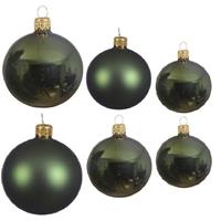 Decoris Glazen kerstballen pakket donkergroen glans/mat 16x stuks diverse maten -