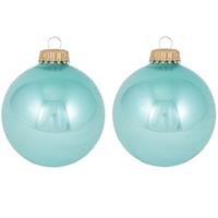 Bellatio 24x Waterlelie blauwe glazen kerstballen glans 7 cm kerstboomversiering -