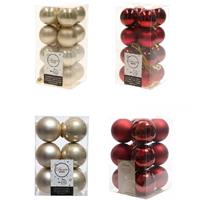 Decoris Kerstversiering kunststof kerstballen mix champagne/donkerrood 4 en 6 cm pakket van 80x stuks -