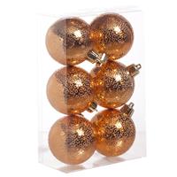 Cosy & Trendy 6x Koperen cirkel motief kerstballen 6 cm kunststof -