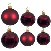 Decoris Glazen kerstballen pakket donkerrood glans/mat 16x stuks diverse maten -