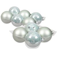 Bellatio 20x stuks glazen kerstballen mintgroen (oyster grey) 8 en 10 cm mat/glans -