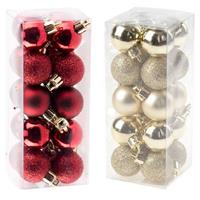 Cosy & Trendy Kleine kunststof kerstversiering 40x stuks set en 3 cm kerstballen in het goud en donkerrood -