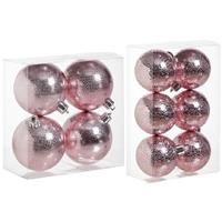 Cosy & Trendy Kerstversiering set circel-motief kerstballen roze 6 - 8 cm - pakket van 20x stuks -