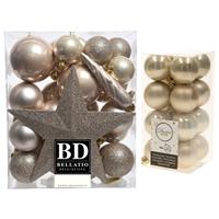 Decoris Kerstversiering kunststof kerstballen met piek parel/champagne 4-5-6-8 cm pakket van 49x stuks -