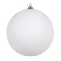 Bellatio 4x Witte grote kerstballen met glitter kunststof 13 cm -