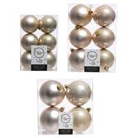 Decoris Kerstversiering kunststof kerstballen parel/champagne 6-8-10 cm pakket van 22x stuks -