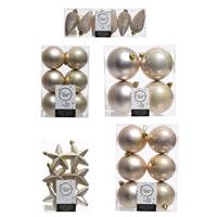 Decoris Kerstversiering kunststof kerstballen parel/champagne 6-8-10 cm pakket van 62x stuks -