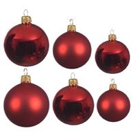 Decoris Glazen kerstballen pakket kerstrood glans/mat 16x stuks diverse maten -