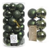 Decoris 43x stuks kunststof kerstballen donkergroen 6 en 8 cm -