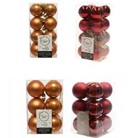 Decoris Kerstversiering kunststof kerstballen mix cognac bruin/donkerrood 4 en 6 cm pakket van 80x stuks -