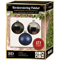 Bellatio 171 stuks Kerstballen mix zilver-grijs-blauw voor 210 cm bo -