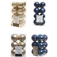 Decoris Kerstversiering kunststof kerstballen mix donkerblauw/champagne 4 en 6 cm pakket van 80x stuks -