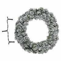 Decoris Besneeuwde kerstkrans/dennenkrans/deurkrans 60 cm inclusief warm witte verlichting -