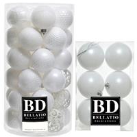 Bellatio Kerstversiering kunststof kerstballen winter wit 6-8 cm pakket van 49x stuks -