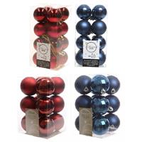 Decoris Kerstversiering kunststof kerstballen mix donkerblauw/donkerrood 4 en 6 cm pakket van 80x stuks -