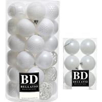 Bellatio 43x stuks kunststof kerstballen wit 6 en 8 cm glans/mat/glitter mix -