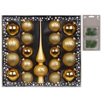 Christmas goods Set 19-delig met glazen kerstballen en piek goud incl 40x haakjes -