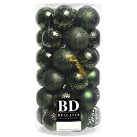 Bellatio 37x stuks kunststof kerstballen donkergroen 6 cm inclusief kerstbalhaakjes -