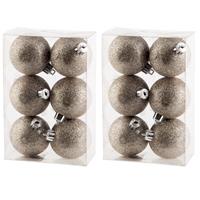 Cosy & Trendy 12x stuks kunststof glitter kerstballen champagne 6 cm -
