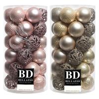 Bellatio 74x stuks kunststof kerstballen mix lichtroze en champagne 6 cm -