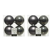 Decoris 8x stuks kunststof kerstballen antraciet (warm grey) 10 cm glans/mat -