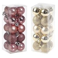 Cosy & Trendy Kleine kunststof kerstversiering 40x stuks set en 3 cm kerstballen in het goud en roze -