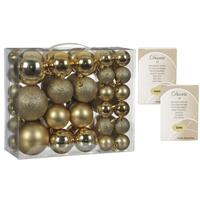House of Seasons 46x stuks kunststof kerstballen goud 4, 6 en 8 cm inclusief kerstbalhaakjes -