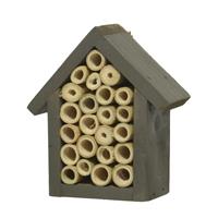 Decoris Klein grijs insectenhotel huisje 11 cm -