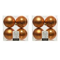 Decoris 8x stuks kunststof kerstballen cognac bruin (amber) 10 cm glans/mat -