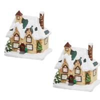 2x stuks kerstdorp kersthuisjes huizen met verlichting 9 x 11 x 12,5 cm -