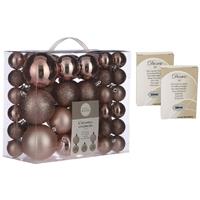 House of Seasons 46x stuks kunststof kerstballen roze 4, 6 en 8 cm inclusief kerstbalhaakjes -