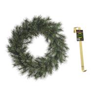 Decoris Groene kerstkrans 60 cm Malmo met gouden hanger -