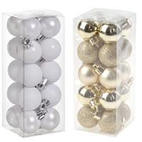 Cosy & Trendy Kleine kunststof kerstversiering 40x stuks set en 3 cm kerstballen in het goud en wit -