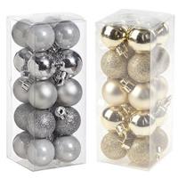 Cosy & Trendy Kleine kunststof kerstversiering 40x stuks set en 3 cm kerstballen in het goud en zilver -