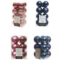 Decoris Kerstversiering kunststof kerstballen mix donkerblauw/oud roze 4 en 6 cm pakket van 80x stuks -