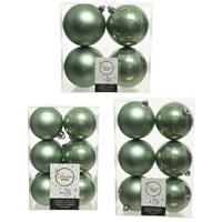 Decoris Kerstversiering kunststof kerstballen salie groen 6-8-10 cm pakket van 22x stuks -