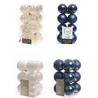 Decoris Kerstversiering kunststof kerstballen mix donkerblauw/parelmoer wit 4 en 6 cm pakket van 80x stuks -