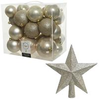 Decoris Kerstversiering kunststof kerstballen met piek parel/champagne 6-8-10 cm pakket van 27x stuks -