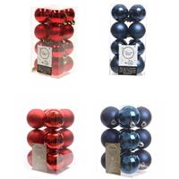 Decoris Kerstversiering kunststof kerstballen mix donkerblauw/rood 4 en 6 cm pakket van 80x stuks -