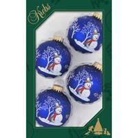 Bellatio 12x stuks luxe glazen kerstballen 7 cm blauw met sneeuwpop -