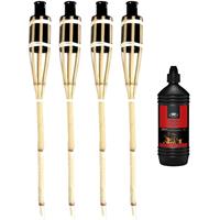Esschert Design 4x stuks Bamboe fakkels safe 60 cm inclusief 1 liter lampenolie/fakkelolie -