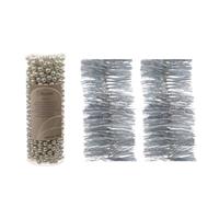 Bellatio Kerstversiering set van 2x stuks folieslingers en 1x stuks kralenslingers zilver glitter -