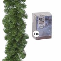 Bellatio Groene dennen guirlande/dennenslinger 270 cm inclusief helder witte verlichting -