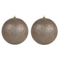 Bellatio 3x stuks Champagne grote kerstballen met glitter kunststof 18 cm -